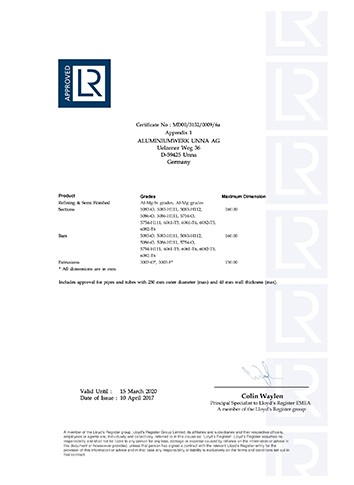 英国劳氏船级社船用铝合金精炼及半成品、-型材、棒材和挤压件制造商认证